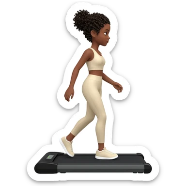 African American girl messy bun walking on walking pad cream gym outfit sticker
