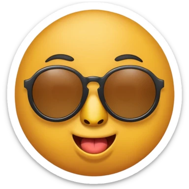 a round yellow circular emoji wearing cool sunglasses with a cocky face sticker