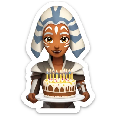 Ahsoka Tano holding a birthday cake with candles sticker