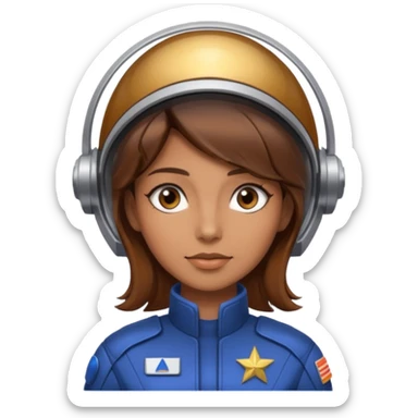 woman with brown hair and brown eyes.  space ship captain sticker
