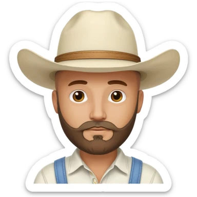 bald man with beard wearing white cowboy hat sticker