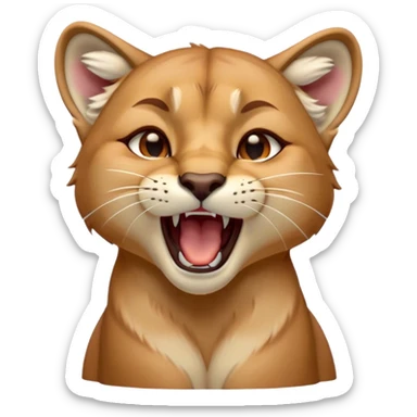 Cinematic Cute Yawning Cougar Portrait Emoji, Head tilted slightly with a dramatic, wide-open yawn, showcasing a soft, sleek tawny Fur with gently drooping ears, round amber eyes barely open in drowsy contentment, Simplified yet irresistibly adorable features, highly detailed, glowing with a soft, cozy glow, high shine, relaxed yet expressive, stylized with a touch of wild whimsy, bright and endearing, soft glowing outline, capturing the essence of a sleepy yet affectionate cougar, so drowsy it feels like it could stretch out of the screen and curl up for a nap! sticker