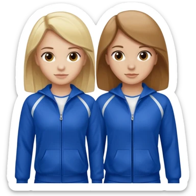 two girls dancing one has blond hair and one is has brown hair they are wearing royal blue track suits sticker