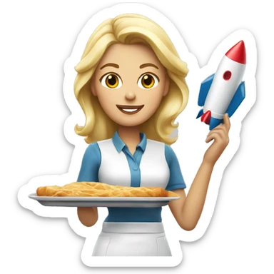 blonde waitress with a rocket on her tray sticker