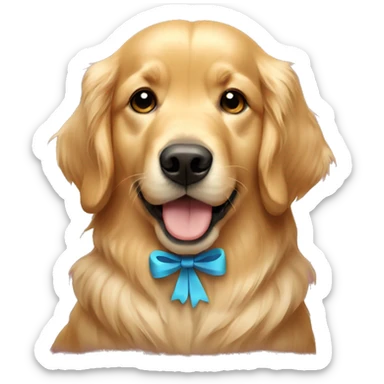 A golden retriever with a bow sticker
