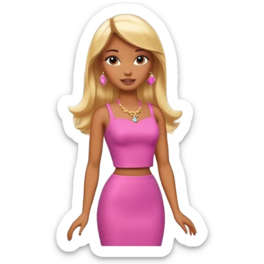 Brown skin blonde hair barbie in front of mountain and waterfall  sticker