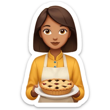 Baking community woman avatar in vibrant style illustration. Pie, cookie, and muffin warm golden tones, simple shapes, flat design, high contrast. sticker