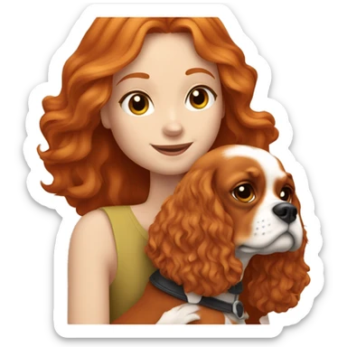 Ginger hair girl hugging a Cavalier King Charles Spaniel dog sticker