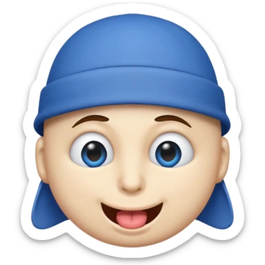 An emoji with a blue hat on its head and 1 blink and tongue sticking out sticker