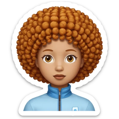 Create an iOS-style emoji of Ice Spice. Neutral facial expression, front-facing head only. Curly ginger short afro hairstyle. Clean Apple emoji style, smooth shading, simple shapes, plain background. sticker