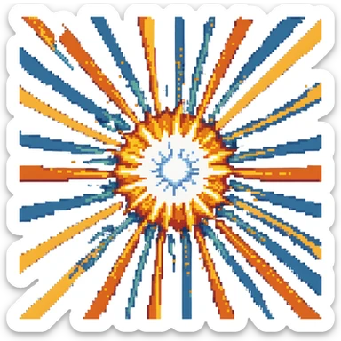 Bomberman explosion center tile animation frame 1, slightly smaller bright fiery explosion core, yellows and oranges, clean pixel art edges, beginning of explosion sticker