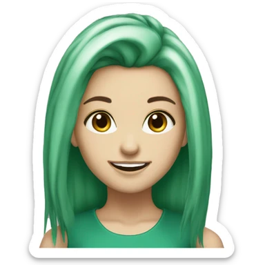white girl all green hair brown eyes sharp teeth smiling sticker