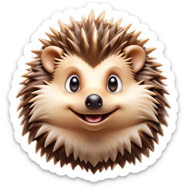 Cinematic Comical Hedgehog Portrait Emoji, Head tilted dramatically with an exaggeratedly amused expression, featuring a striking spiky brown Fur with a quirky, scrunched-up face and wide, expressive eyes filled with playful disbelief, Simplified yet hilariously expressive features, highly detailed, glowing with a slightly sassy glow, high shine, dramatic yet playful, stylized with an air of cheeky mischief, bright and endearing, soft glowing outline, capturing the essence of a spirited and over-the-top hedgehog, so meme-worthy it feels like it could roll its spines into internet fame instantly! sticker