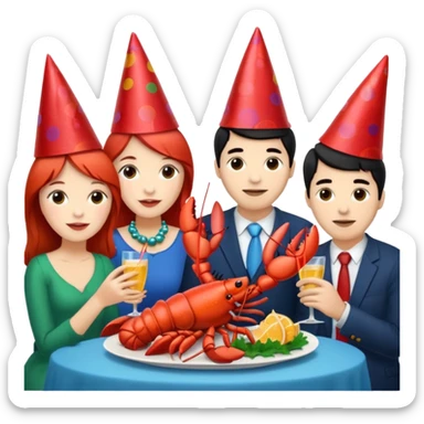 Too many people eating lobster at a family party sticker
