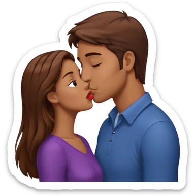 A naked girl with brown hair and bare small breasts openly kisses a tall guy with brown hair full-length on the lips sticker