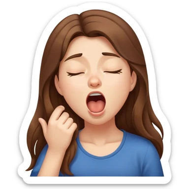 Sleepy girl, long brown hair, yawn sticker