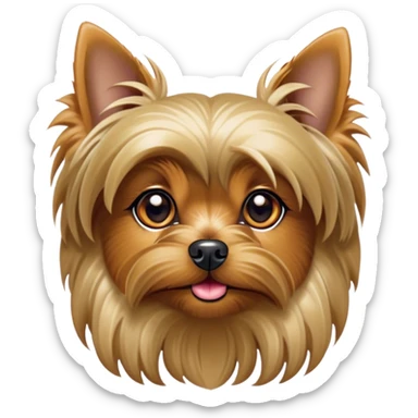Cinematic Noble Yorkshire Terrier Portrait Emoji, Exuding refined charm and dignified poise, with a lustrous, silky fur in rich, deep hues, alert eyes and a confident expression, simplified yet exquisitely detailed, glowing with a soft, aristocratic radiance, high shine, embodying intelligent grace and classic elegance, soft glowing outline, capturing the essence of a regal Yorkshire Terrier ready to rule the screen with effortless sophistication! sticker