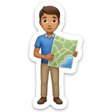 A man stands on a road with a map. There are 3 paths ahead. sticker