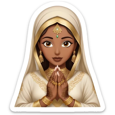 An Arab woman,showcasing her beautifully adorned hands with intricate henna designs  and long, elegant nails. She wears multiple gold rings that complement her shimmering golden Arabic traditional abaya sticker