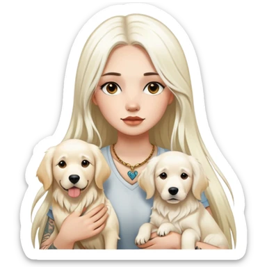 girl with long white  straight hair and tattoos and two white Golden Retriever sticker