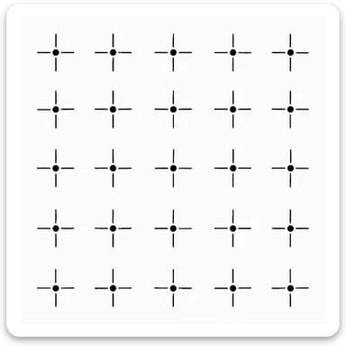 a series of layout markings spaced in an even symmetrical grid, as in camera viewfinder crosshairs. black and white high contrast, precision optics. this is the blank unit high resolution template sticker