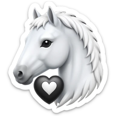 White Horse centered within a black heart emoji sticker