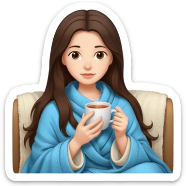 brunnette girl with long hair snuggled up in a blanket and holding a hot tea in her hands sticker
