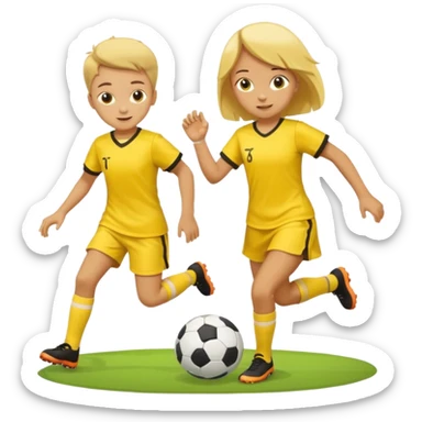 kids play soccer in yellow dress, yellow shrits, yellgow socks sticker