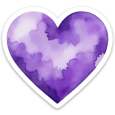 minimalist watercolor heart icon, monochromatic purple washes, soft bleeding edges, on textured white paper, serene and emotional, perfect for app icon, transparent background, flat lay --style raw --stylize 150 sticker