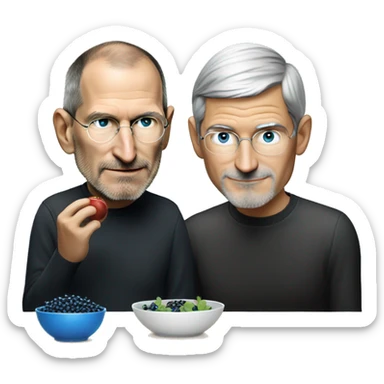 Steve Jobs watching Tim Cook eat a bowl of blue berries  sticker