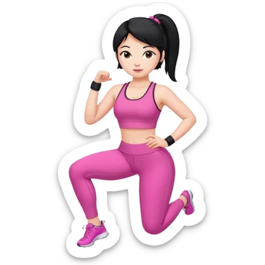 a pretty bratz fair girl in pink workout clothes (fat) and black hair sticker