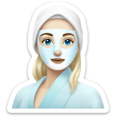 Lady with blue eyes white face mask spa beauty full face relaxing sticker