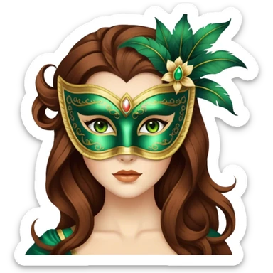 Greeneyed Woman blinking with Long Brown hair venetian mask sticker