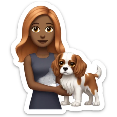 dar hair girl with dark eyes and light skin holding a cavalier king charles spaniel tricolor  sticker