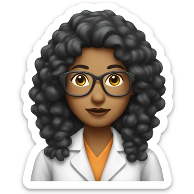 Black-haired female scientist with a hippie perm sticker