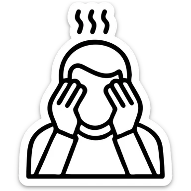 frustrated man, minimalist icon, head in hands, simple lines sticker