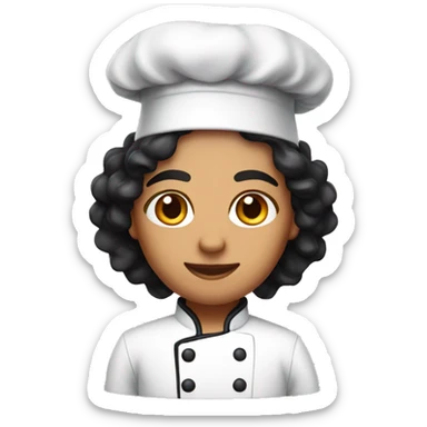 olive skin chef with black long black curly hair  and light pink chef hat sticker