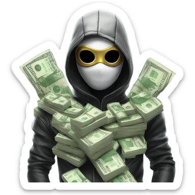 masked cyber punk with pile of money sticker