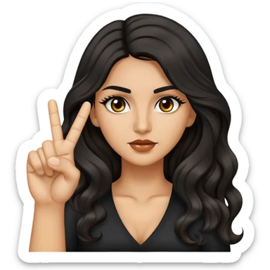 woman with olive skin, brown eyes and long lashes, and long black wavy hair giving the middle finger  sticker