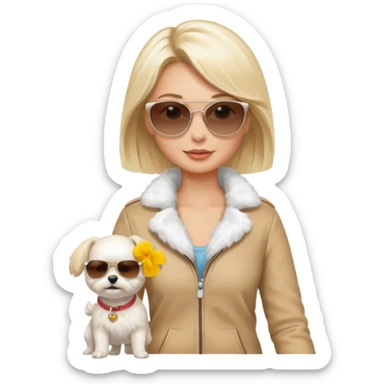 blonde woman, walking a small maltese dog. sticker