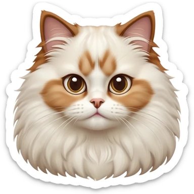cinematic-adorable-big-eyed-fluffy-white brown-ragdoll-cat-portrait-emoji,-head-tilted-playfully-with-a-sweet-expression,-fluffy-white brown-fur,-simplified-yet-irresistibly-cute-features-with-large,-expression, solid ginger persian cat, chest vicible sticker