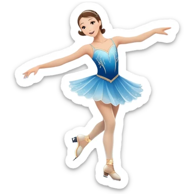 An icon showing a graceful figure skater mid-spin on a sparkling ice rink, wearing an elegant costume. The background features festive arena lights, snowflakes, and cheering spectators. Transparent background captures the beauty, artistry, and elegance of figure skating. sticker