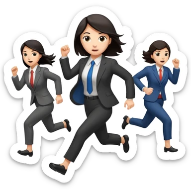 a female co-worker running and other co-workers chasing her  - female co worker with dark hair way in front... others far behind sticker