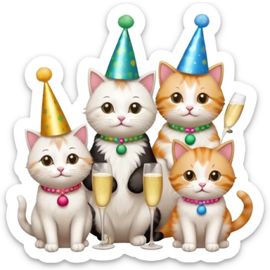 3 cats and a kitten at a birthday party sticker