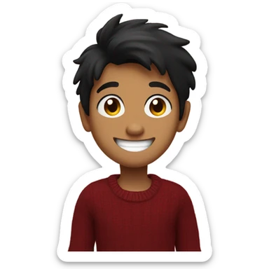 smiling north indian kid with black hair wearing a dark red sweater with black eyes and giving thumbs up sticker