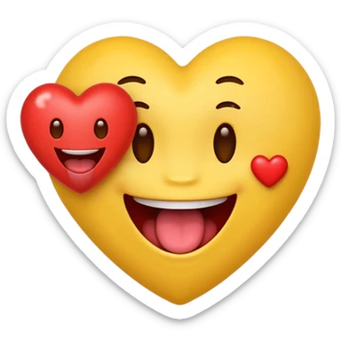 yellow emoji face holding a heart and hes so happy with so happy with teeth and tongue sticker