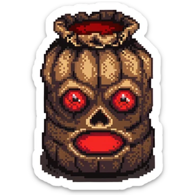 terrifying burlap sack face with glowing red eyes sticker