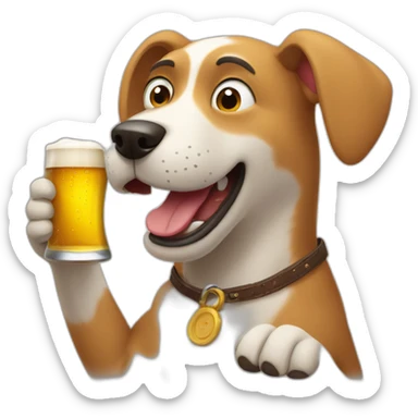 drunk dog drinking a beer he's holding in his paw sticker