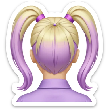 back view of a high blonde ponytail with a pastel lilac hair tie, hair slightly wavy, iOS Apple emoji style sticker