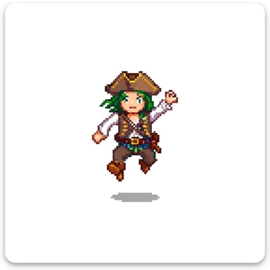 pirate character jumping animation, 32-bit style, game sprite, mid-air sticker